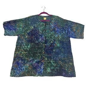 Spicy Bamboo 2XL Green Blue Purple Tiedyed button down Tunic blouse. Artsy. Art